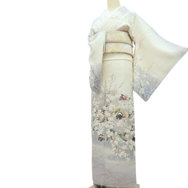 百華❀Y4238◇美品 作家物落款 手縫い仕立て 鴛鴦 梅 正絹 訪問着 着物