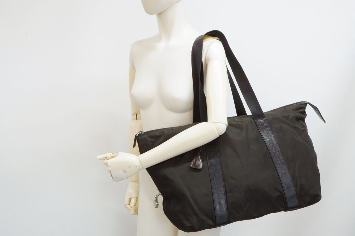 プラダ ボストン セミ ショルダー ハンドバッグ トート 三角ロゴ プレート Unisex テスート ナイロン 茶 ブラウン PRADA 4814 h