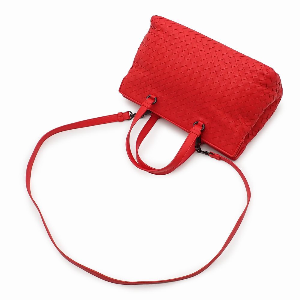 ボッテガ ヴェネタ イントレチャート ハンドバッグ ショルダーバッグ 2 way レザー レッド