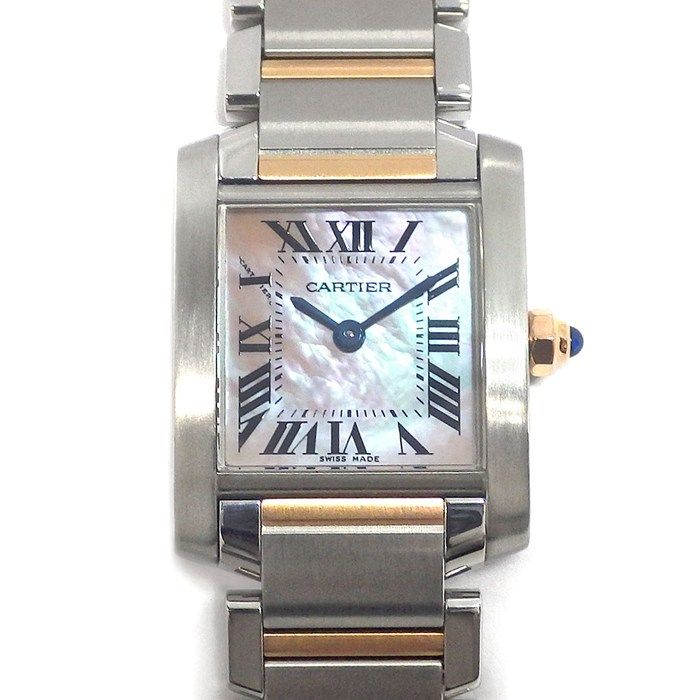 カルティエ Cartier 腕時計 タンクフ ランセーズ SM スクエア ピンクシェル文字盤 K 18 PG SS クオーツアナログ