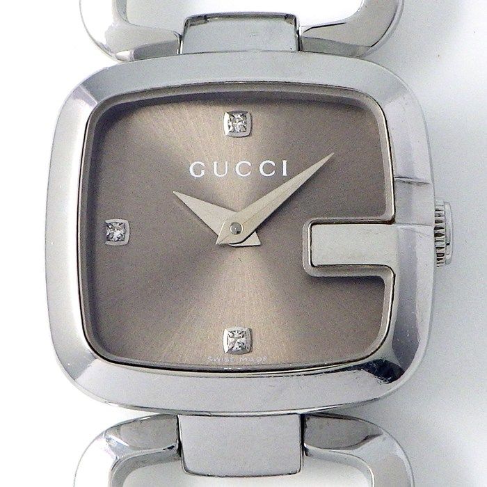 グッチ GUCCI 腕時計 G 125 5 3ポイント ダイヤインデックス スクエア サンレイ ブラウン文字盤 SS クオーツアナログ