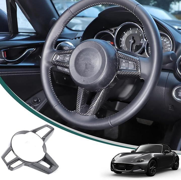 Hcilloend マツダ ロードスター RF ND系 2016～2025に適用 ハンドルボタンフレーム インテリアパネル ステアリングスイッチ シート ステアリングパネル ステアリングホイールスイッチパネル 取付簡単 カーボン調