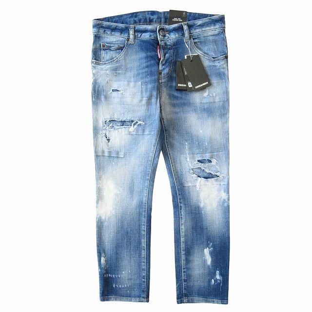 23 SS ディースクエアード クール ガール クロップド ジーンズ デニム パンツ ダメージ リペア ペイント 加工 ストレッチ サイズ36 ブルー レディース