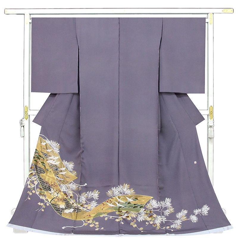 記念感謝祭 仕立無料 京都伝統工芸色留袖 吉祥熨斗四季鶴舞図 手描き染 本金加工