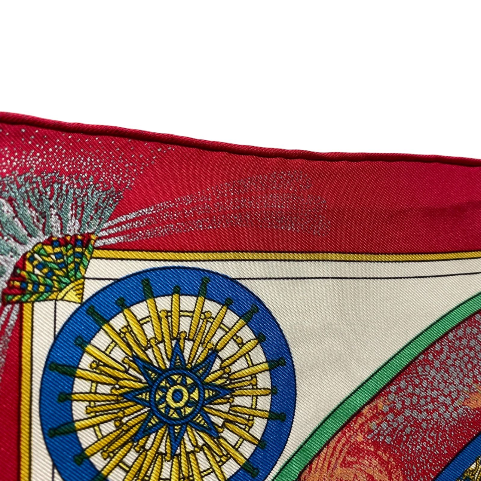 美品 エルメス カレ45 FEUX DARTIFICE シルクスカーフ 技巧の炎 ブルー