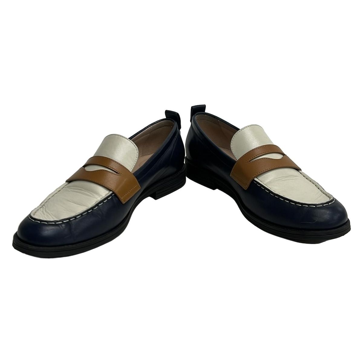 COLE HAAN コールハーン シューズ 7 B レディース - ダークネイビー×ブラウン×アイボリー レザー