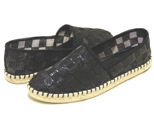 ヴィトン エスパドリーユ シューズ レディース 36 1 2 ブラック ダミエ メッシュ スパンコール LOUIS VUITTON 靴 スリッポン 7 L