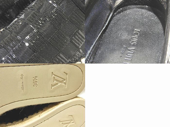  ヴィトン エスパドリーユ シューズ レディース 36 1 2 ブラック ダミエ メッシュ スパンコール LOUIS VUITTON 靴 スリッポン 7 L その他 靴