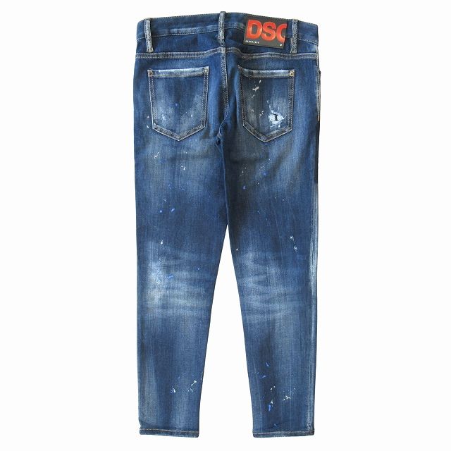 ディースクエアード デニム スキニー パンツ ダメージ リペア ペイント 加工 ストレッチ サイズ38 インディゴブルー レディース