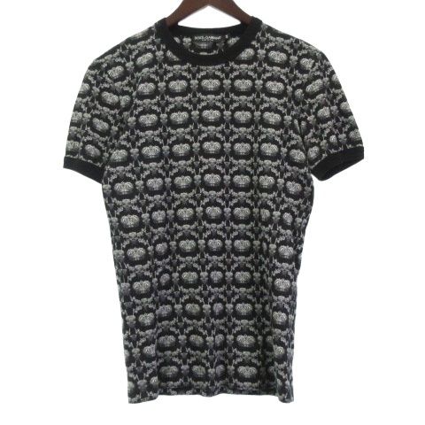 ドルチェ ガッバーナ ドルガバ DOLCE GABBANA リンガーTシャツ カットソー 半袖 クラウン柄 黒 ブラック 44 約S