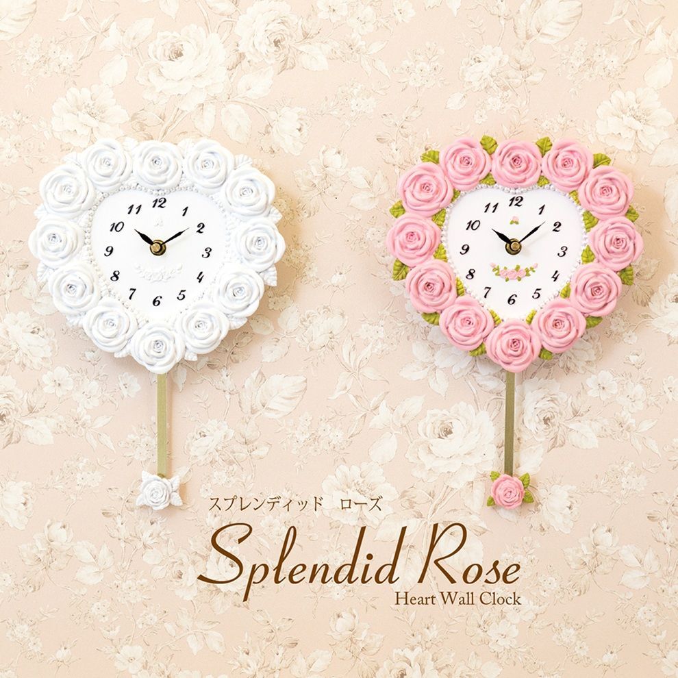 薔薇＆ハート 振り子時計 ラブリー 掛け時計 インテリア バラ ピンク 全国送料無料] 姫系ハート振り子時計 薔薇 スプレンディッドローズ