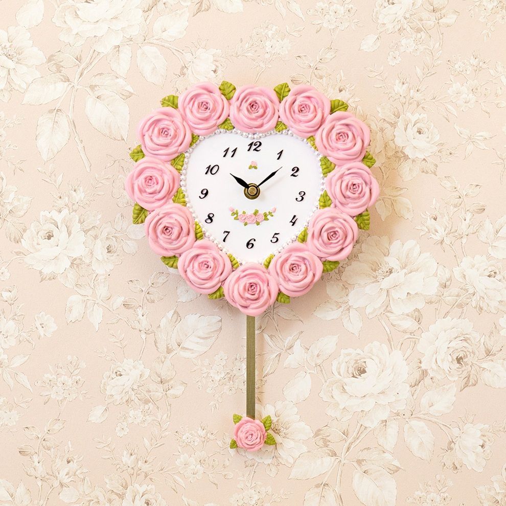 全国送料無料] 姫系ハート振り子時計 薔薇 スプレンディッドローズ