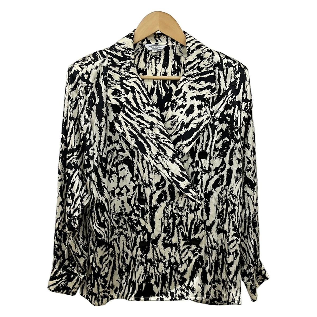 YvesSaintLaurent イヴサンローラン ジャケット サイズM レディース - アイボリー×黒 長袖 シルク 春 秋