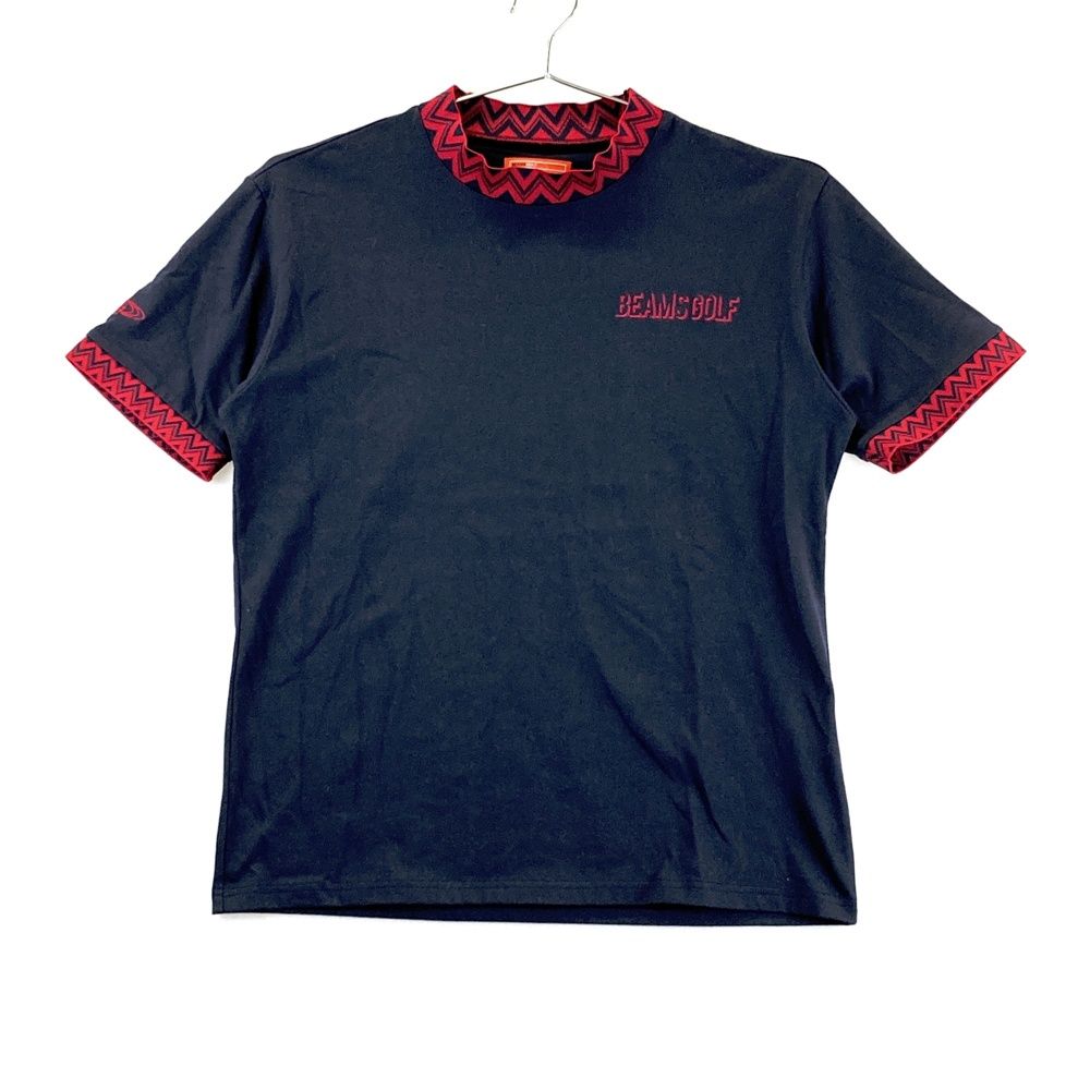 サイズ L BEAMS GOLF ビームスゴルフ モックネック半袖Tシャツ ネイビー系 ゴルフウェア メンズ ストスト
