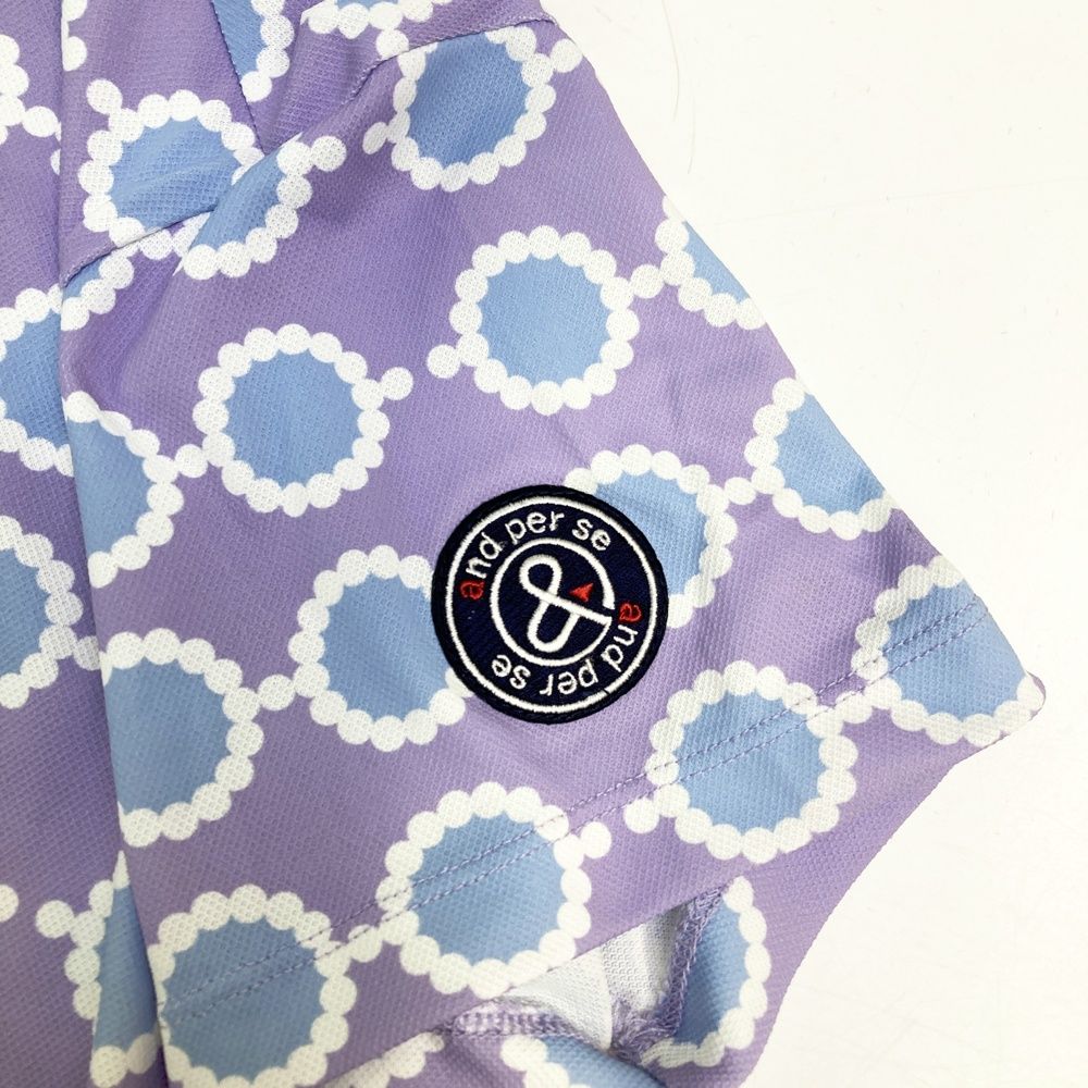 サイズ：L AND PER SE アンパスィ 半袖ポロシャツ 総柄 パープル系