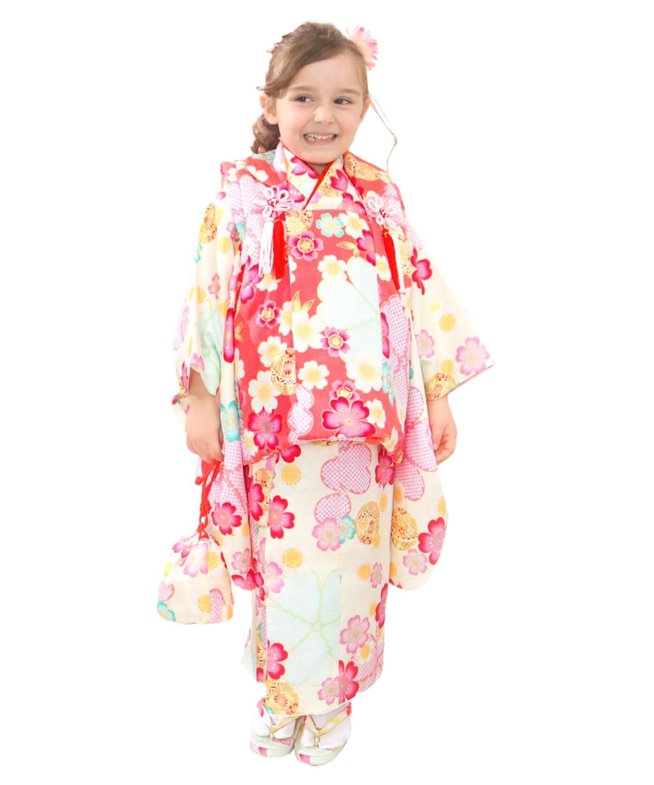 七五三 3歳 女の子 着物 セット 被布 小物 フルセット 753 華やか C