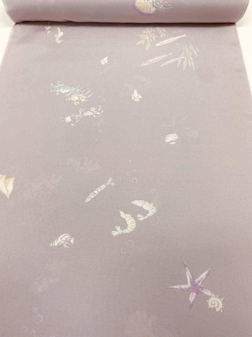 長襦袢 洒落長襦袢 海の生き物 パレス地 金印 正絹 反物 T 9181