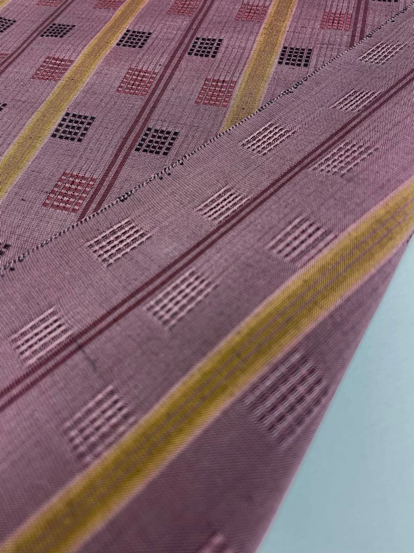  紬 花織 琉里縞 紫鳶色 正絹 反物 T 9179 紬 着物反物