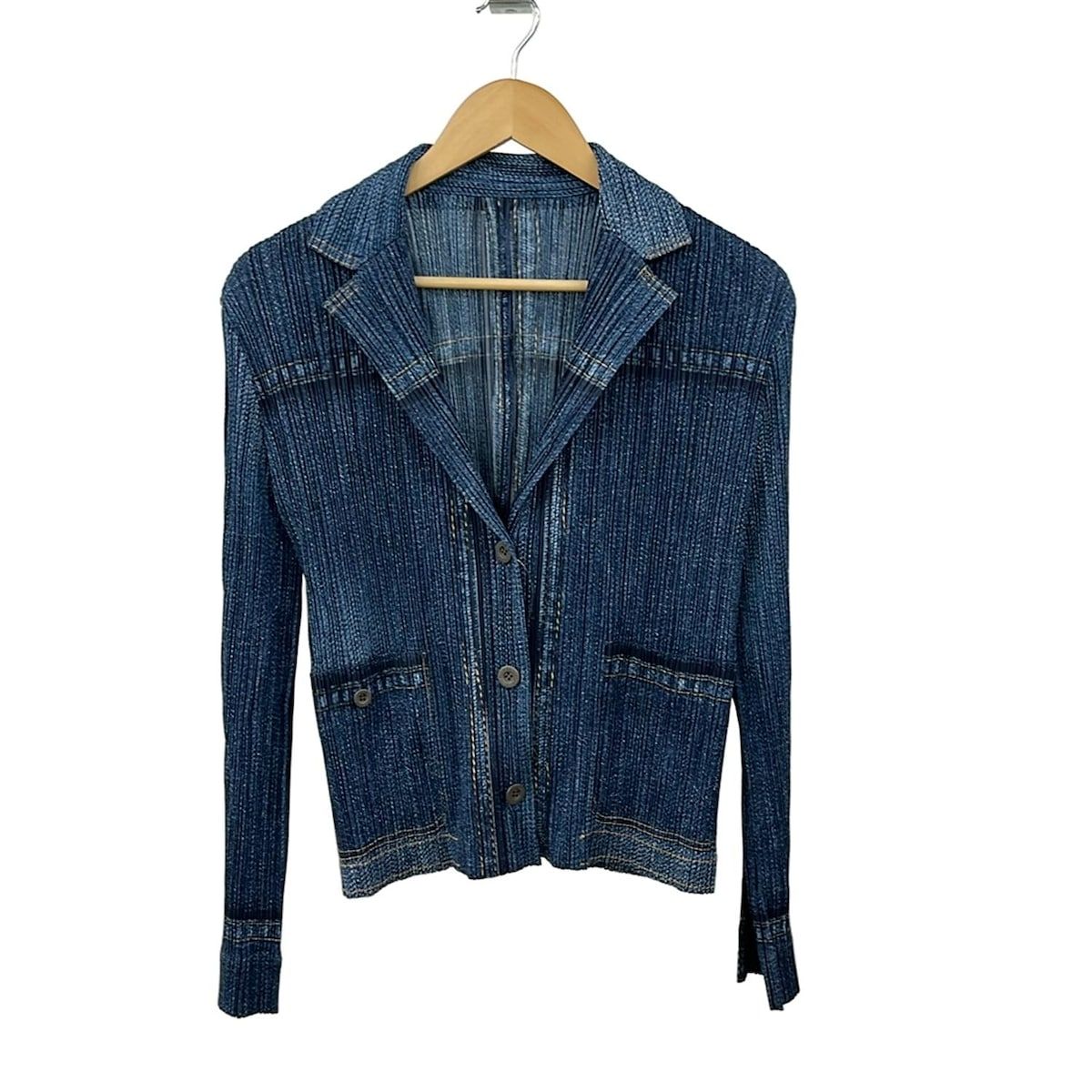 PLEATS PLEASE プリーツプリーズ ジャケット サイズ3 L レディース ブルー ネイビー マルチ 長袖 春 秋