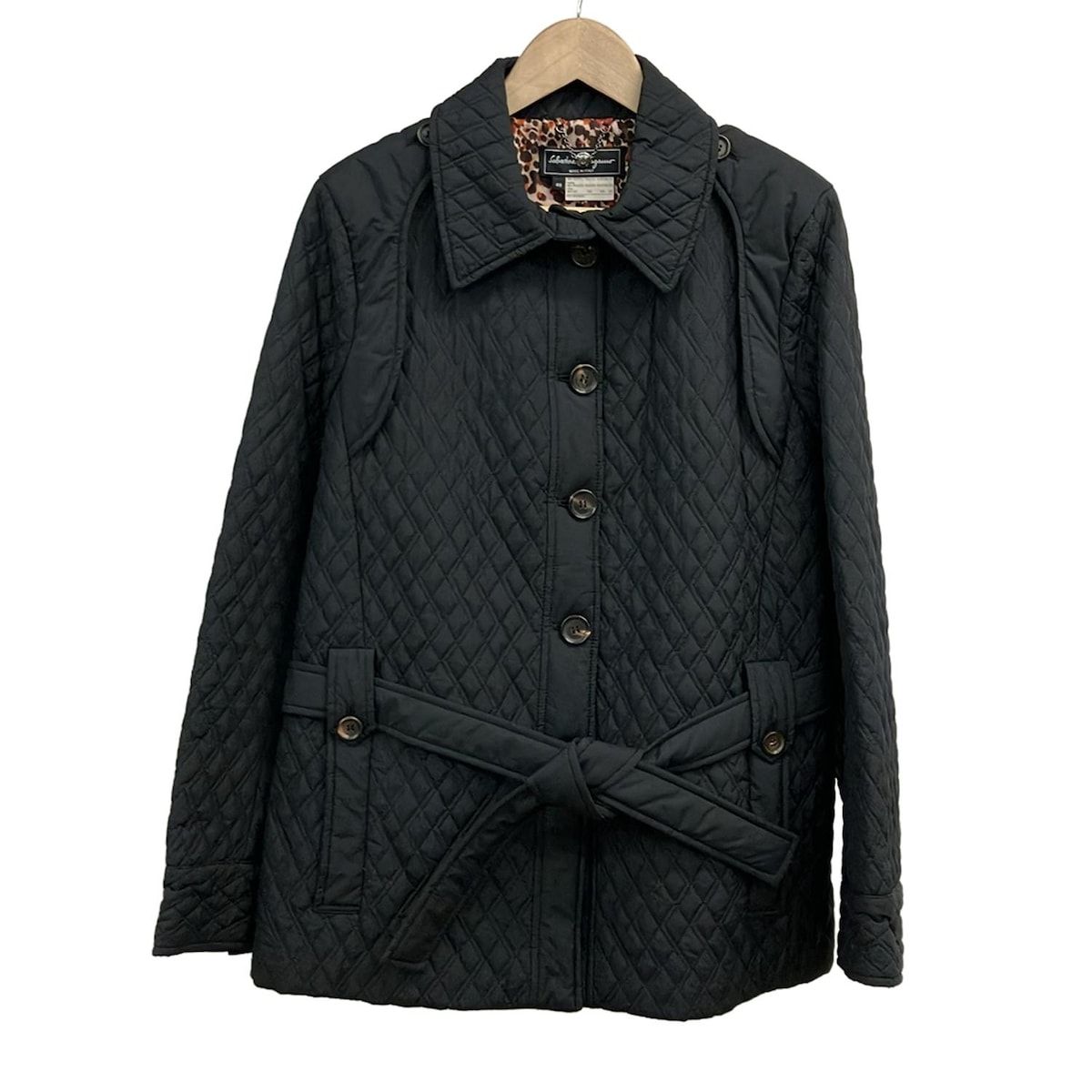 SalvatoreFerragamo サルバトーレフェラガモ コート サイズ48 XL レディース 黒 長袖 中綿 秋 冬