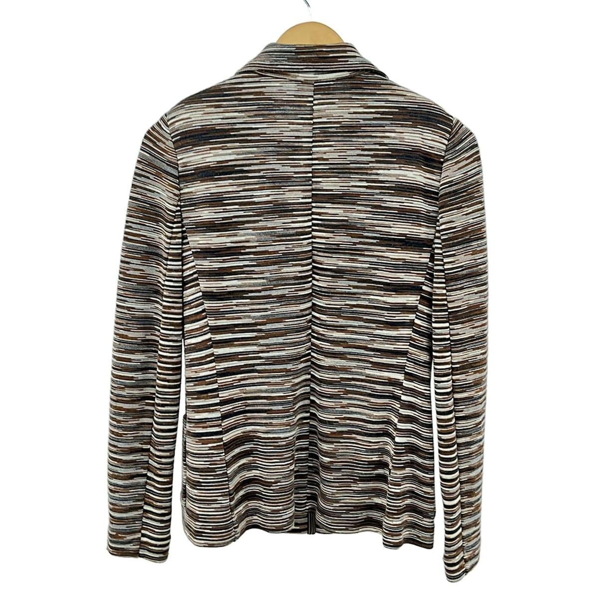 MISSONI ミッソーニ ジャケット サイズ46 L レディース - ダークブラウン×白×黒 長袖 ボーダー 春 秋