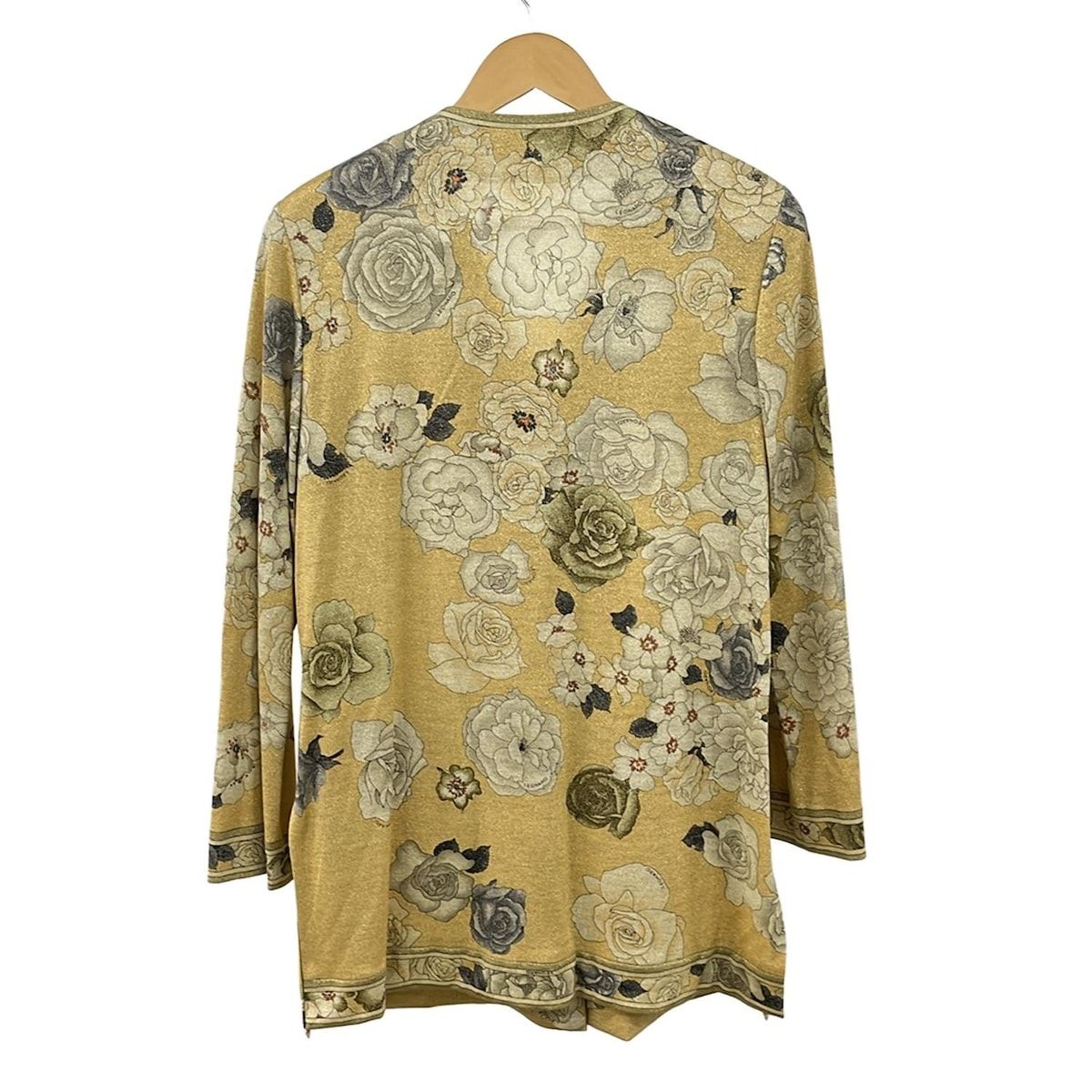 LEONARD レオナール ジャケット サイズL レディース - ダークイエロー×ベージュ×マルチ 長袖 花柄 ラメ 肩パッド 春 秋