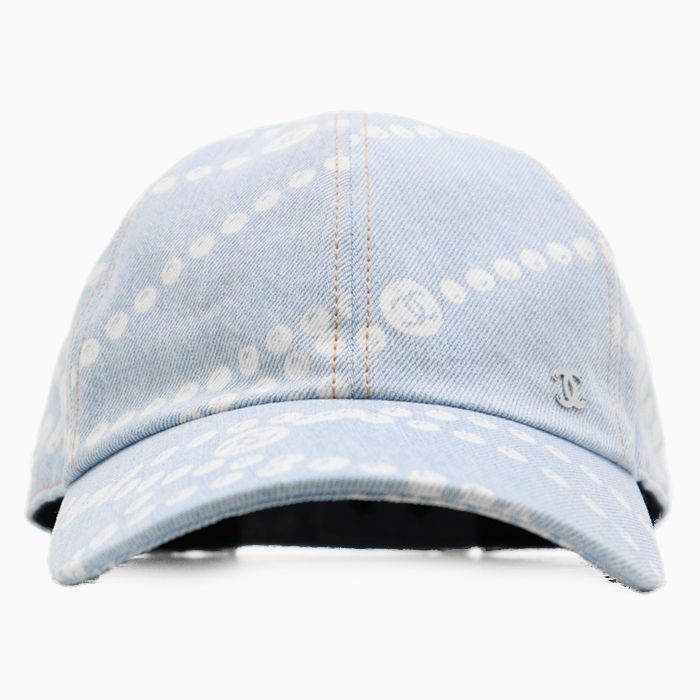 CHANEL シャネル デニムキャップ パールモチーフ シグネチャー ロゴ COCOマーク プリント メタルパーツ 抜染 スナップボタン 帽子 メンズ レディース ユニセックス ライトインディゴ イタリア製