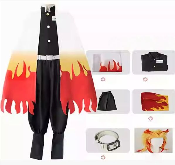 【ウィッグ付/フルセット】鬼滅の刃 煉獄杏寿郎 ハロウィン　コスプレ衣装 L 煉獄杏寿郎 コスプレ衣装 フルセット XXL 良品】【一式】【ウィッグ付