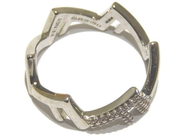 FENDI フェンディ ファイブリング 指輪 S 19 パラジウム仕上げ クリスタル シルバー メンズ可 7 AJ 733 L