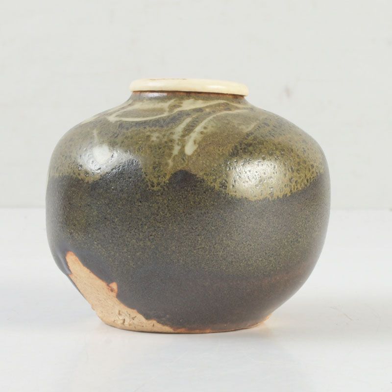 茶道具　岡重利作　鉄釉　茶入　共箱　V　5765 茶道具 岡重利作 鉄釉 茶入 共箱 V 5765