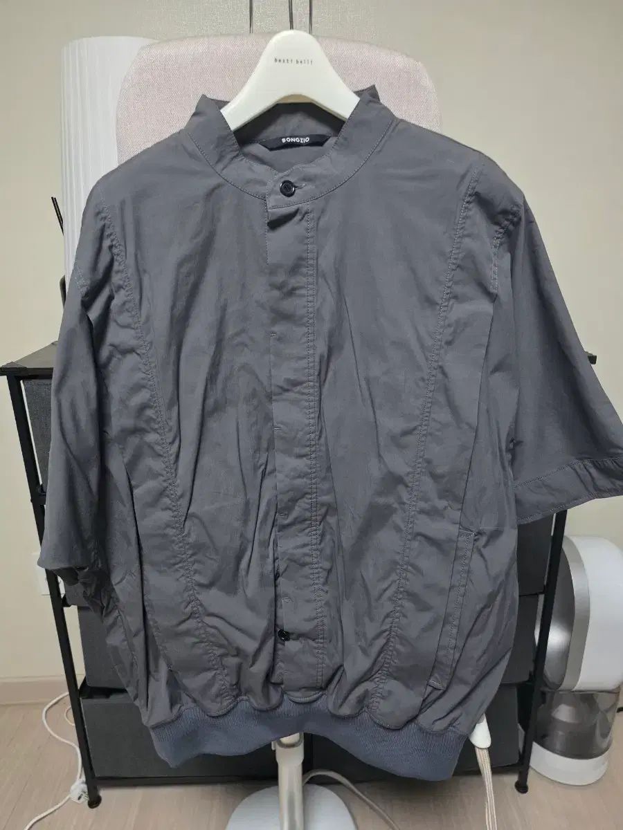 SONGZIO ソンジオメンズ チャイナネック 半袖 シャツ グレー