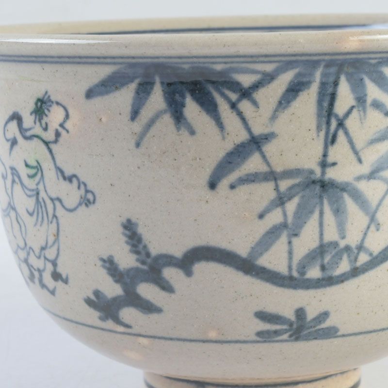 茶道具 膳所焼 淡海ぜぜ 陽炎園造 安南写七賢人絵 茶碗 共箱 N S509