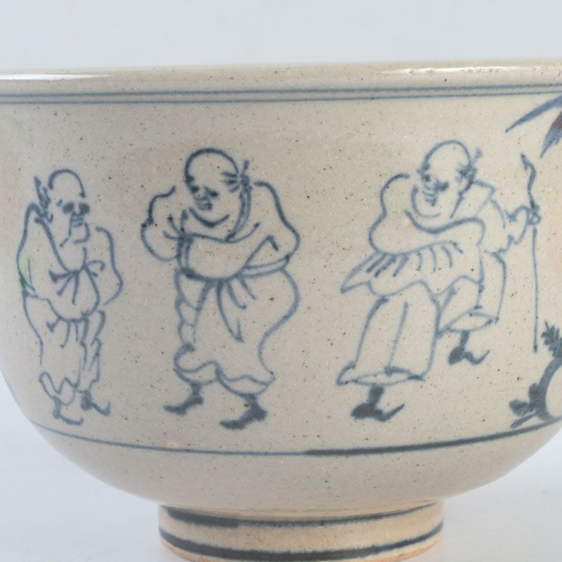 茶道具 膳所焼 淡海ぜぜ 陽炎園造 安南写七賢人絵 茶碗 共箱 N S509