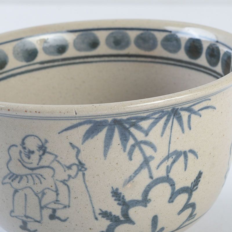 茶道具 膳所焼 淡海ぜぜ 陽炎園造 安南写七賢人絵 茶碗 共箱 N S509