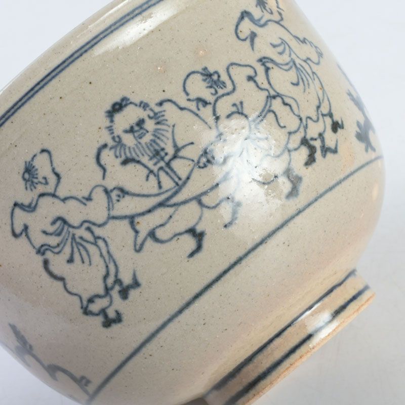 茶道具 膳所焼 淡海ぜぜ 陽炎園造 安南写七賢人絵 茶碗 共箱 N S509