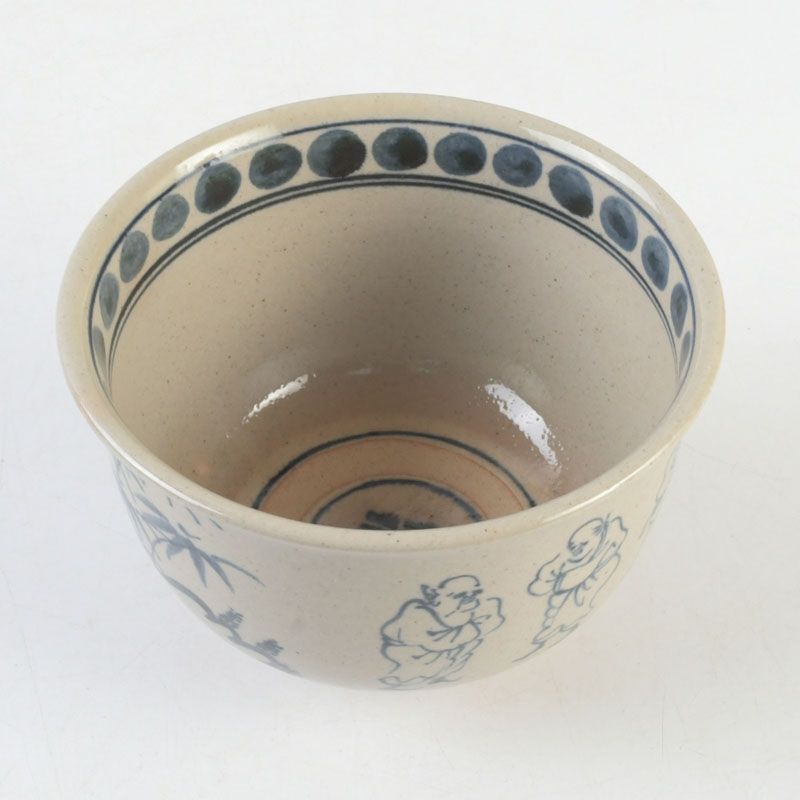 茶道具 膳所焼 淡海ぜぜ 陽炎園造 安南写七賢人絵 茶碗 共箱 N S509