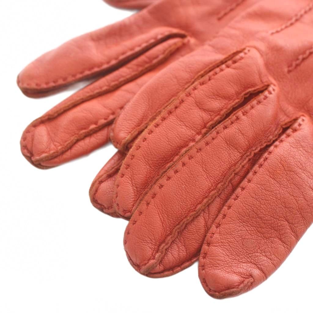  エルメス HERMES 手袋 グローブ レザー 5本指 セリエボタン オレンジ XZ OH GY 40 手袋 アームカバー 小物
