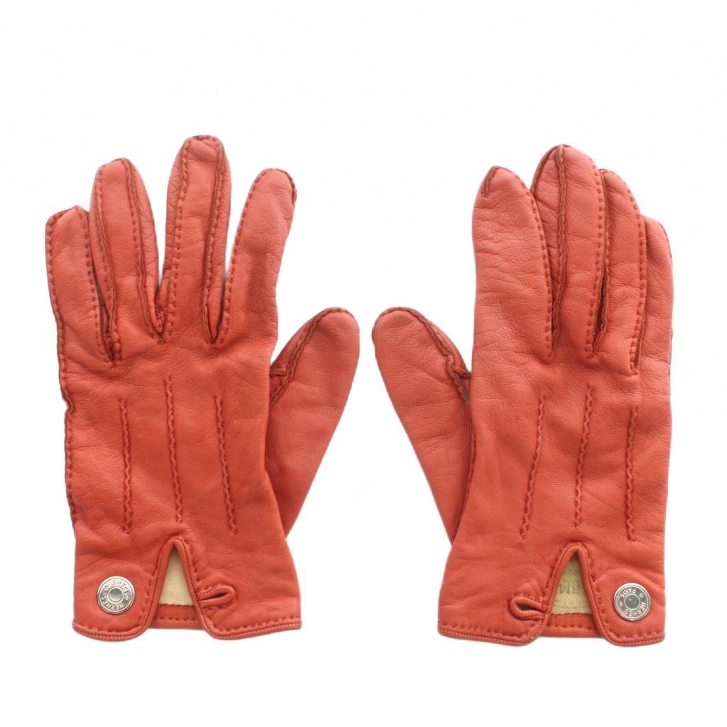 エルメス HERMES 手袋 グローブ レザー 5本指 セリエボタン オレンジ XZ OH GY 40