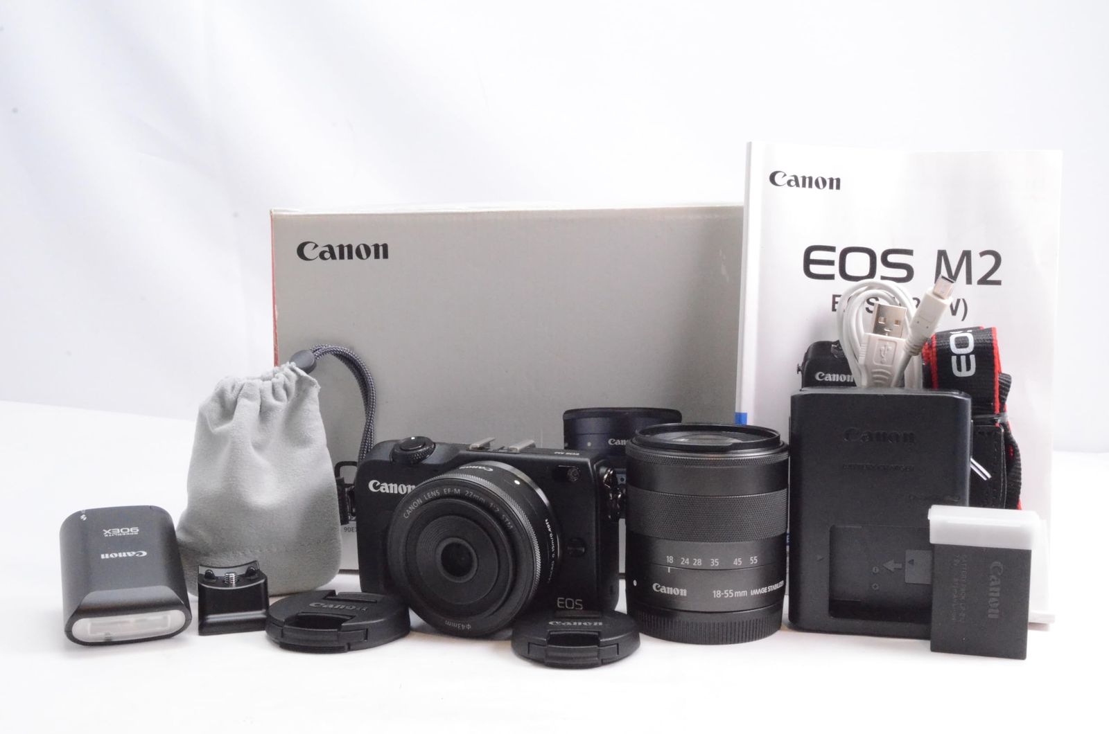 元箱、スピードライト付き美品】Canon キャノン EOS M2 ダブルレンズ
