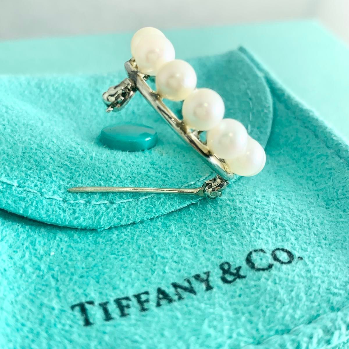 オールドティファニー パール リボン シルバー ブローチ リース WO3e