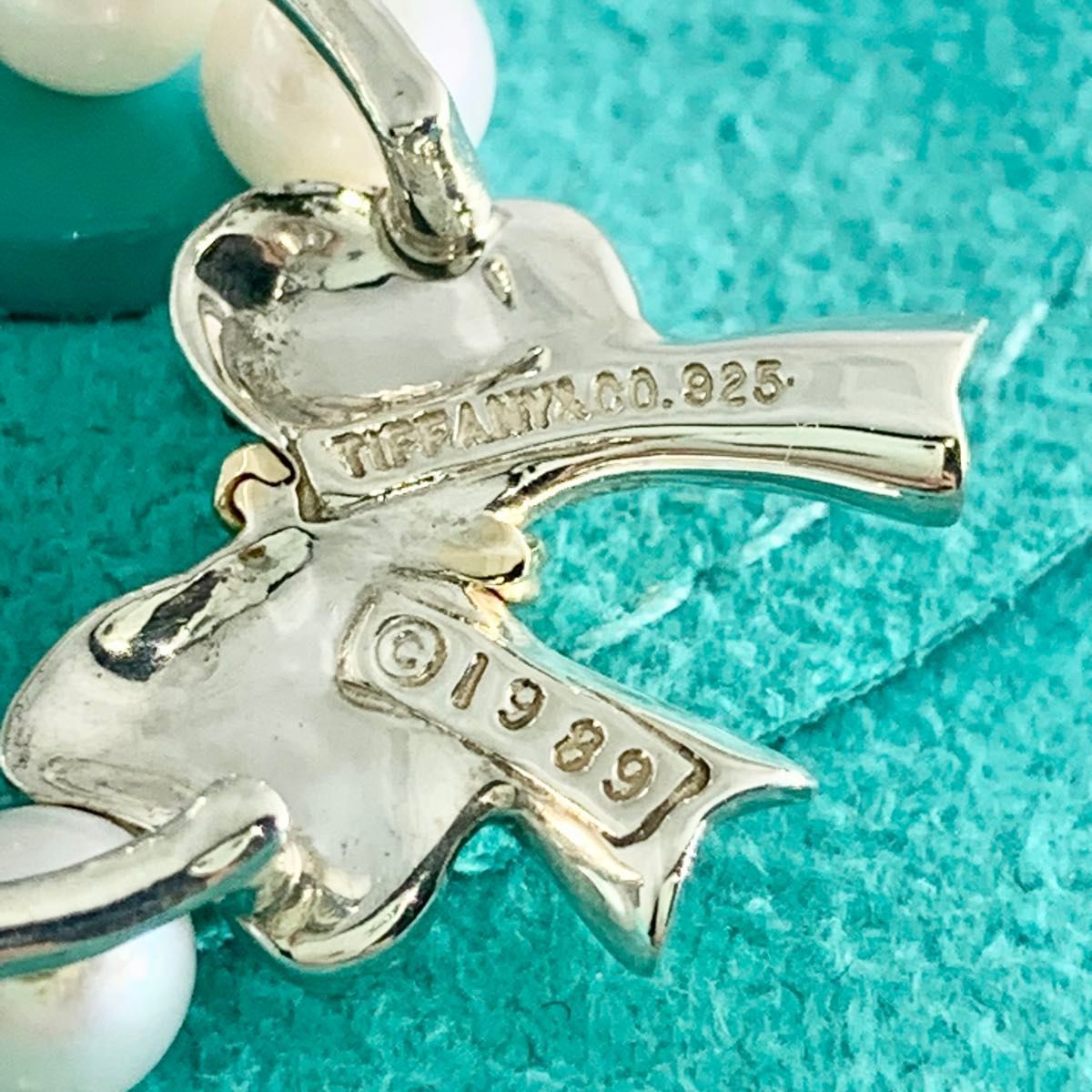 オールドティファニー パール リボン シルバー ブローチ リース WO3e