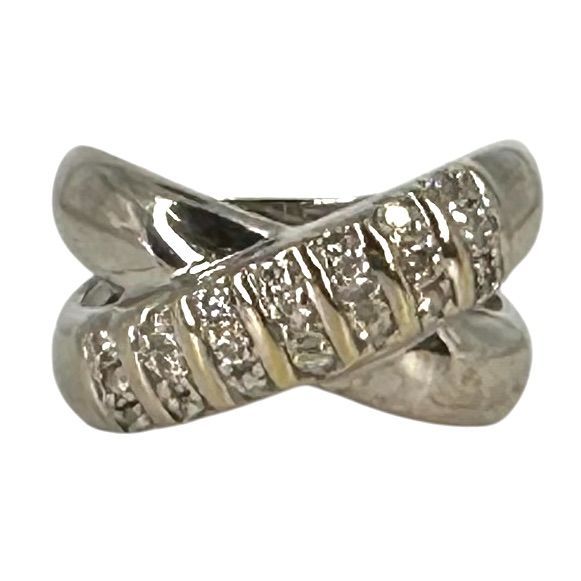 K 18 WG 7.0 g D 0.30 ct 14号 デザインリング 指輪 ホワイトゴールド ジュエリー レディース -B 9304