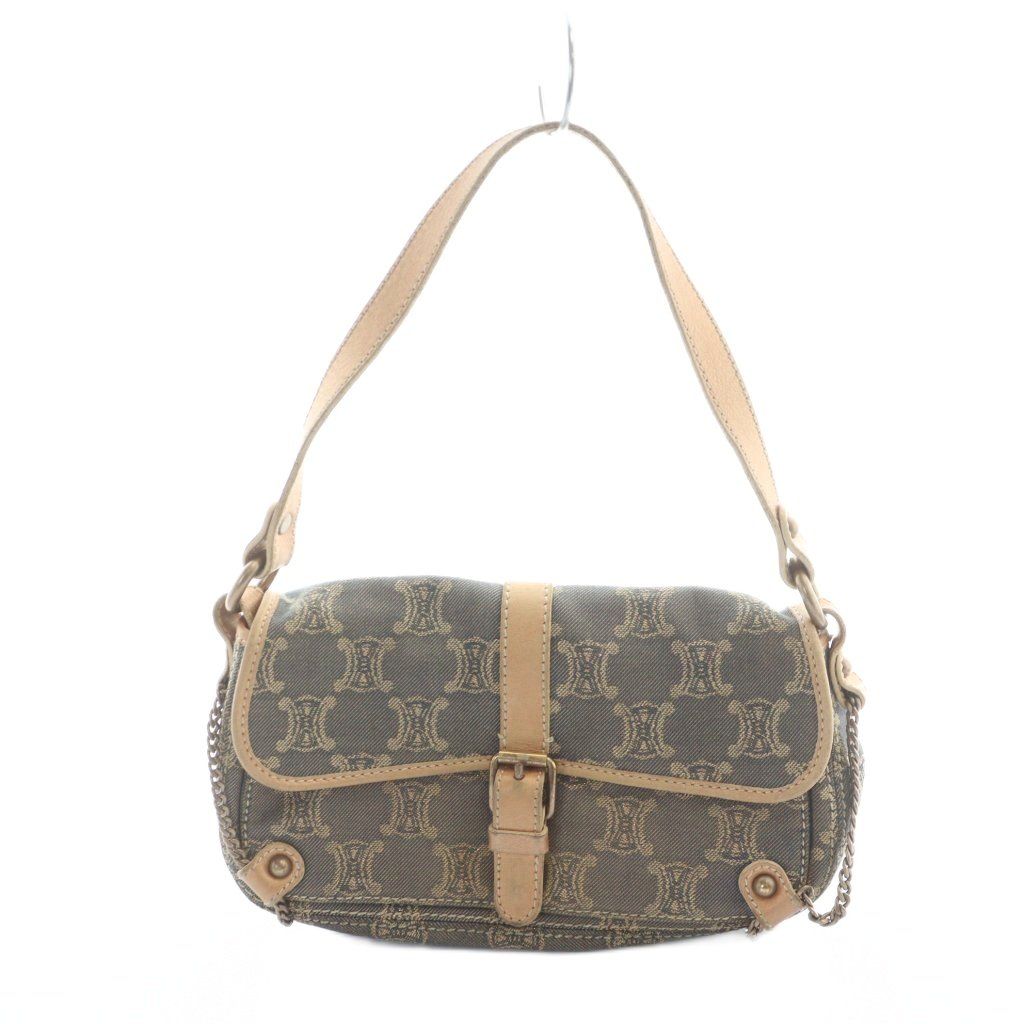 セリーヌ CELINE ミニ ハンドバッグ ワンショルダー パリマカダム ロゴ 総柄 デニム レザー グレー GY 17 MQ