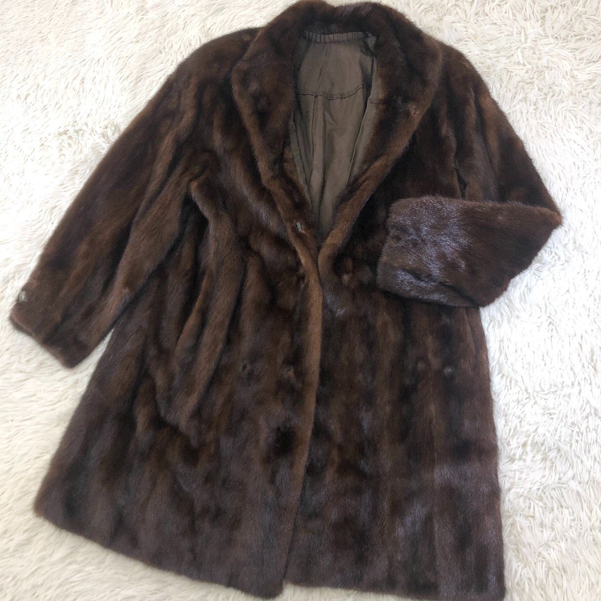 着丈90 cm 幅広 ファーコート ミンクコート ロングコート ダークブラウン リアルファー 貂 本毛皮 レディース アウター なめし柔らか