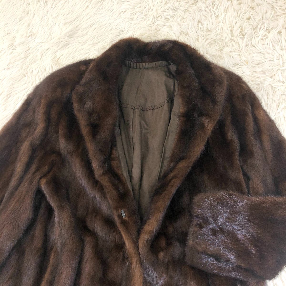 着丈90 cm 幅広 ファーコート ミンクコート ロングコート ダークブラウン リアルファー 貂 本毛皮 レディース アウター なめし柔らか