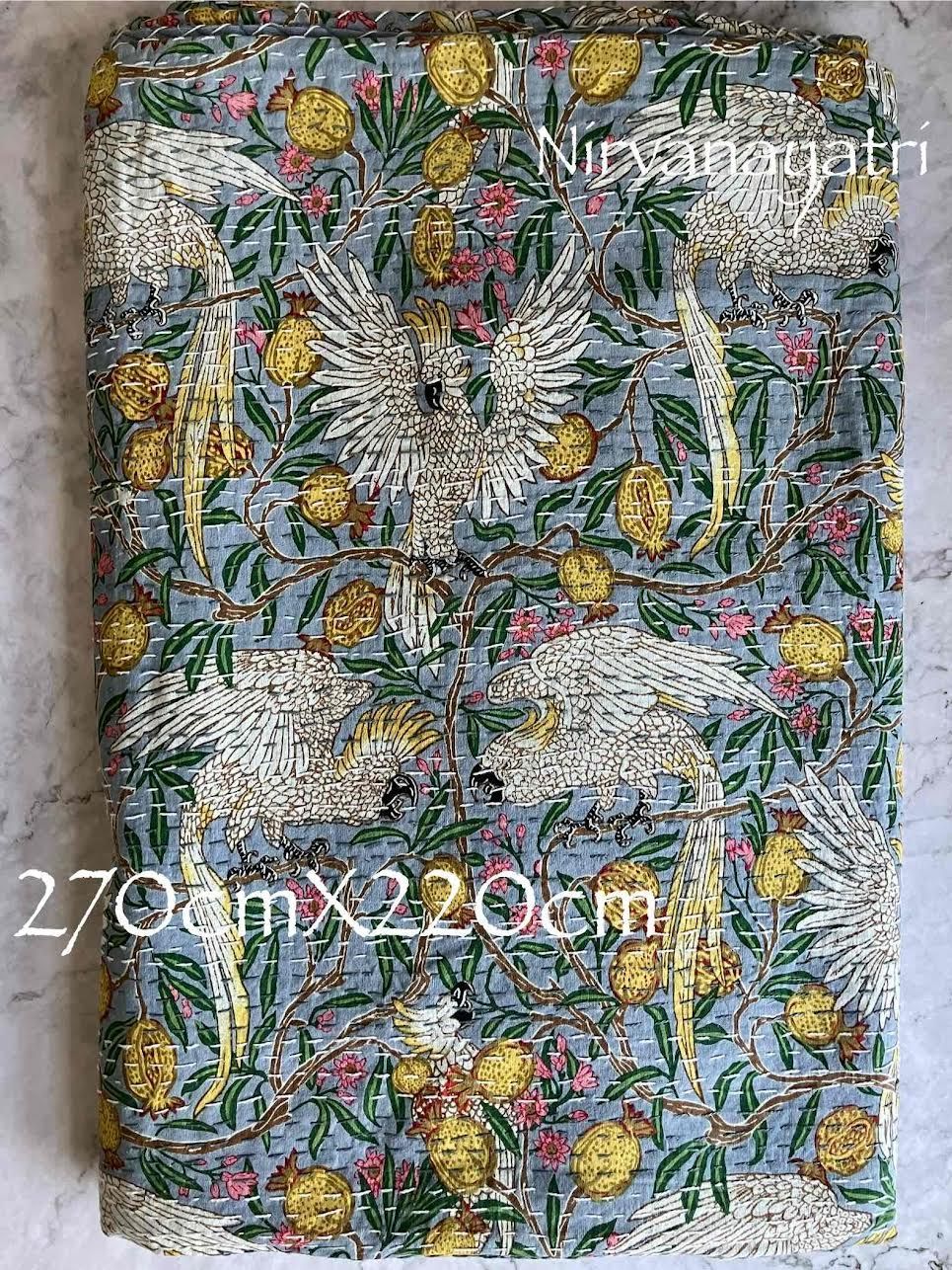 カンタキルト マルチカバー 87 Soft blue Bird Garden