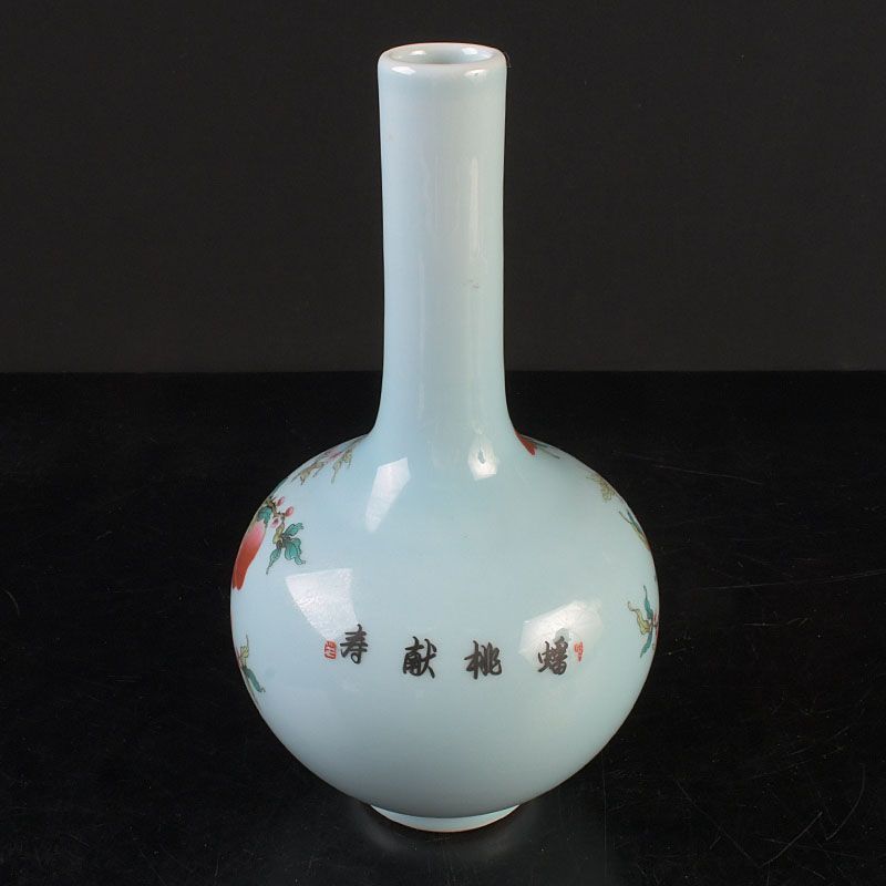 中国 大清乾隆年製 色絵漢詩鳥果実文 天球瓶 C S515 - メルカリ