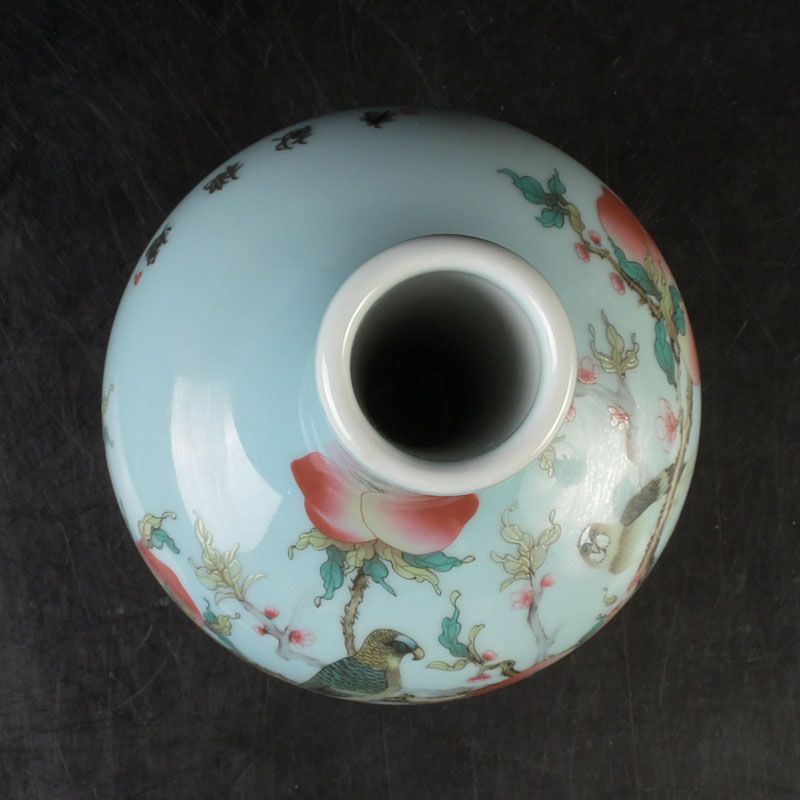 中国 大清乾隆年製 色絵漢詩鳥果実文 天球瓶 C S515 - メルカリ