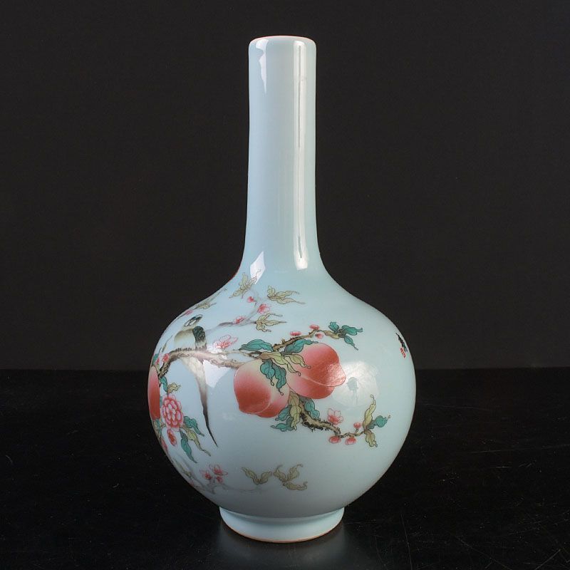 中国 大清乾隆年製 色絵漢詩鳥果実文 天球瓶 C S515 - メルカリ