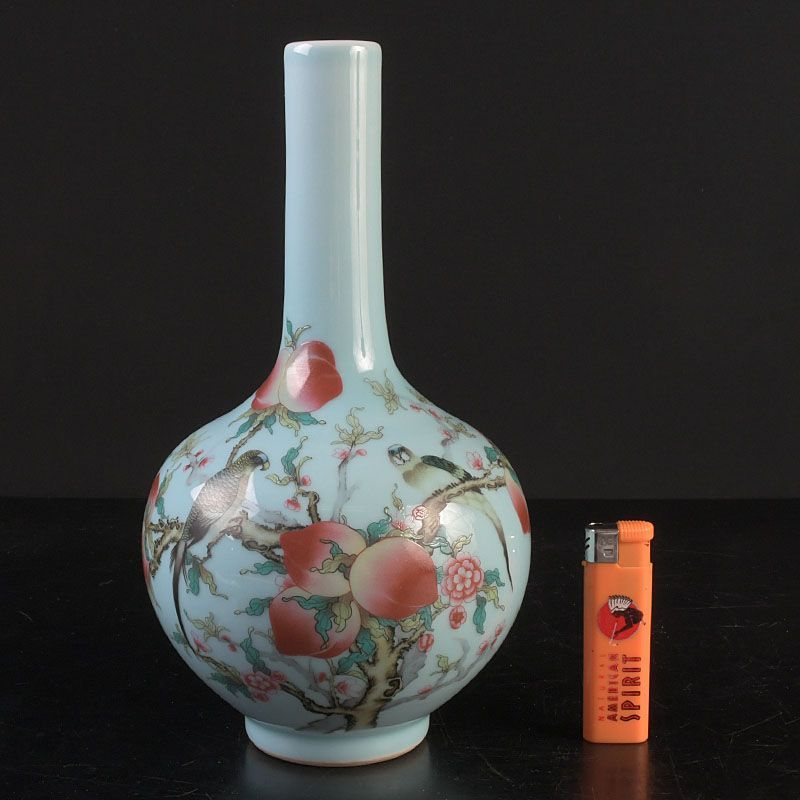 中国 大清乾隆年製 色絵漢詩鳥果実文 天球瓶 C S515 - メルカリ
